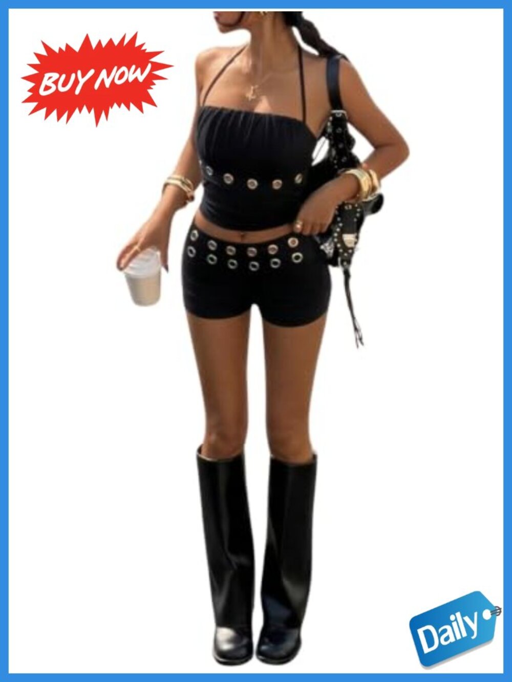 Verdusa Womens Rave 2 Piece Going Out Set Halter Top with Micro Shorts